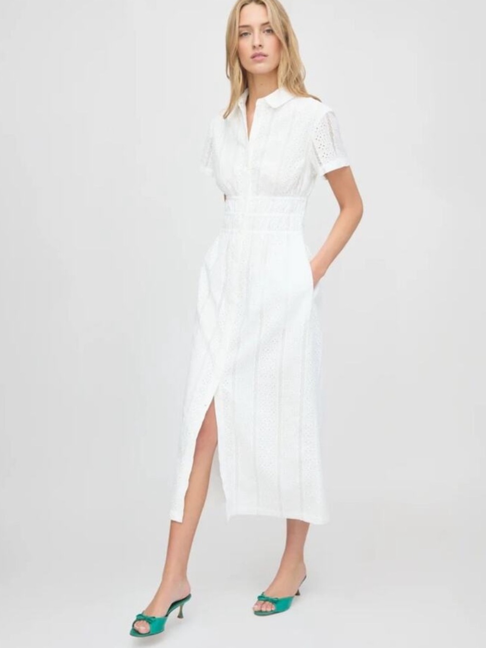 Hill House The Jamie Eyelet Nap Midi Shirtdress White size small